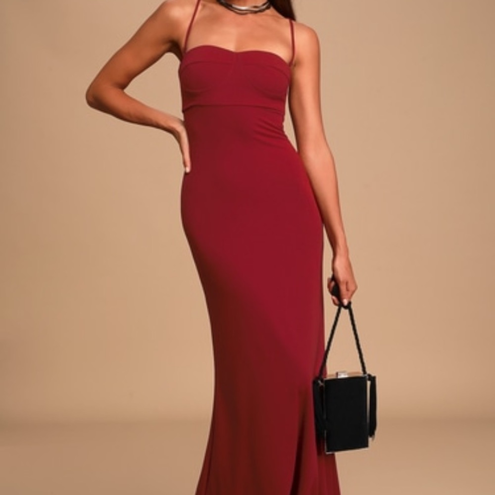 Lulus burgundy bustier mermaid dress size L (8-10)